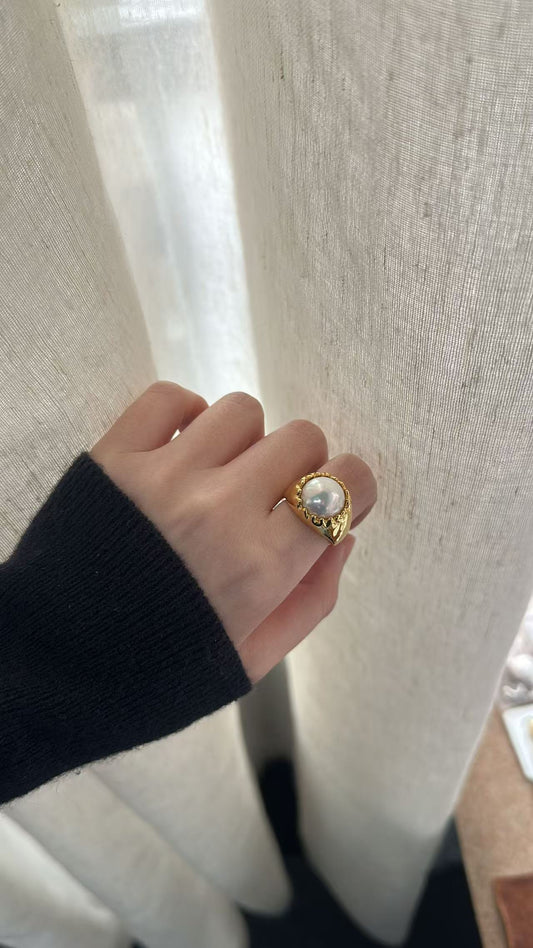 Handmade Mabe Pearl Ring in Sterling Silver | Sculptural Minimal Jewelry