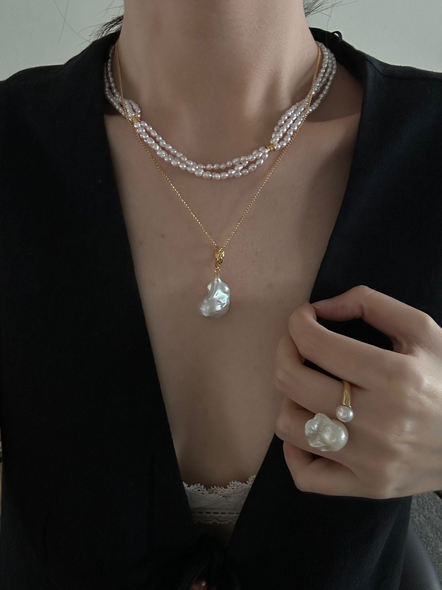 Triple-Layer Pink Baroque Necklace