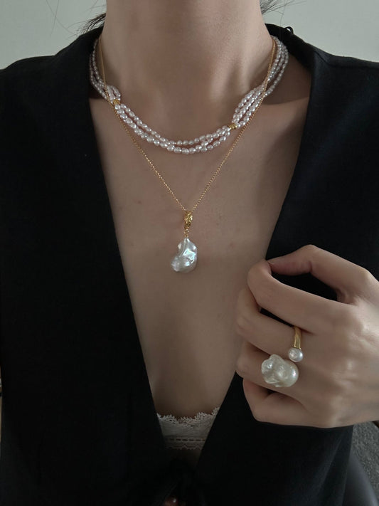 Triple-Layer Pink Baroque Necklace