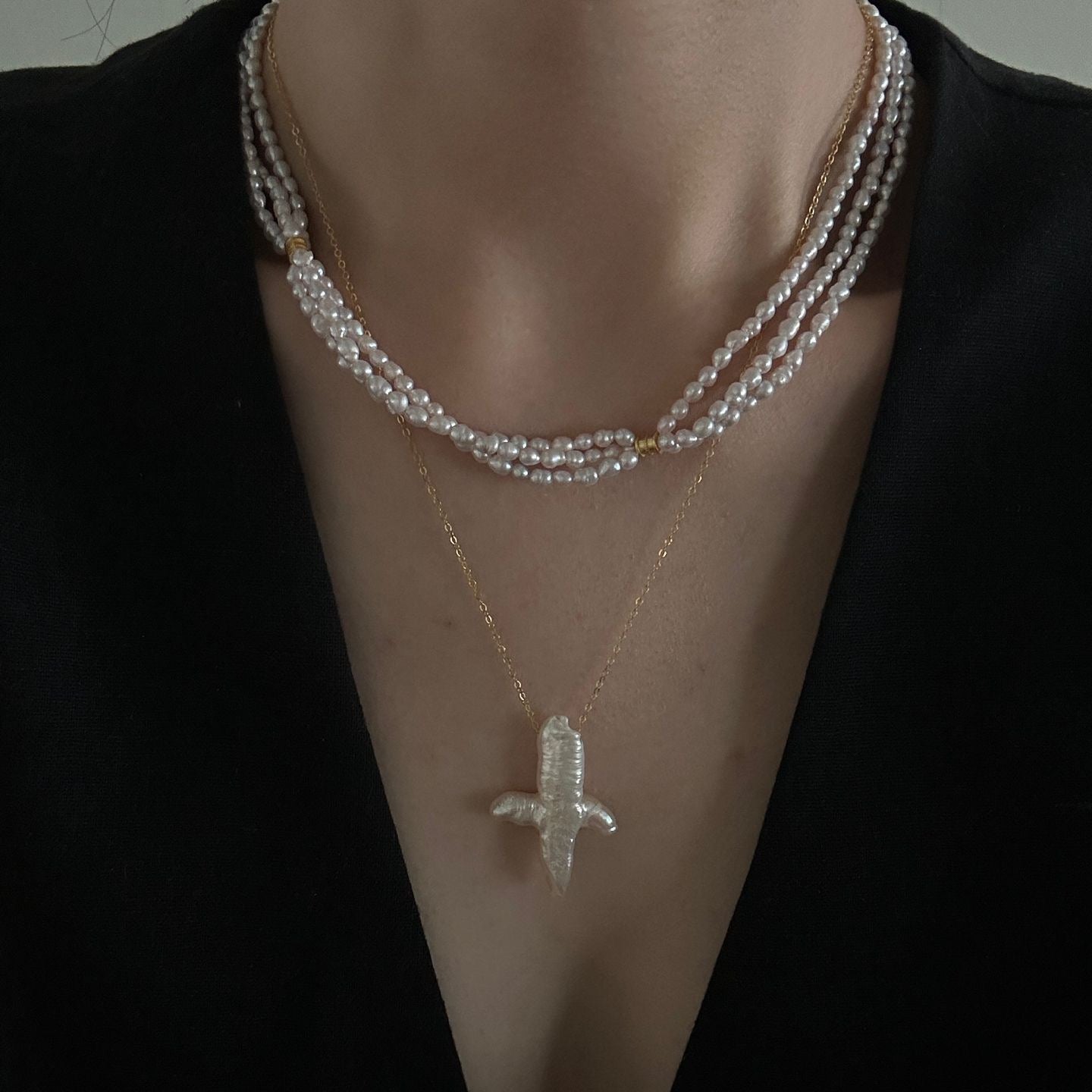 Triple-Layer Pink Baroque Necklace