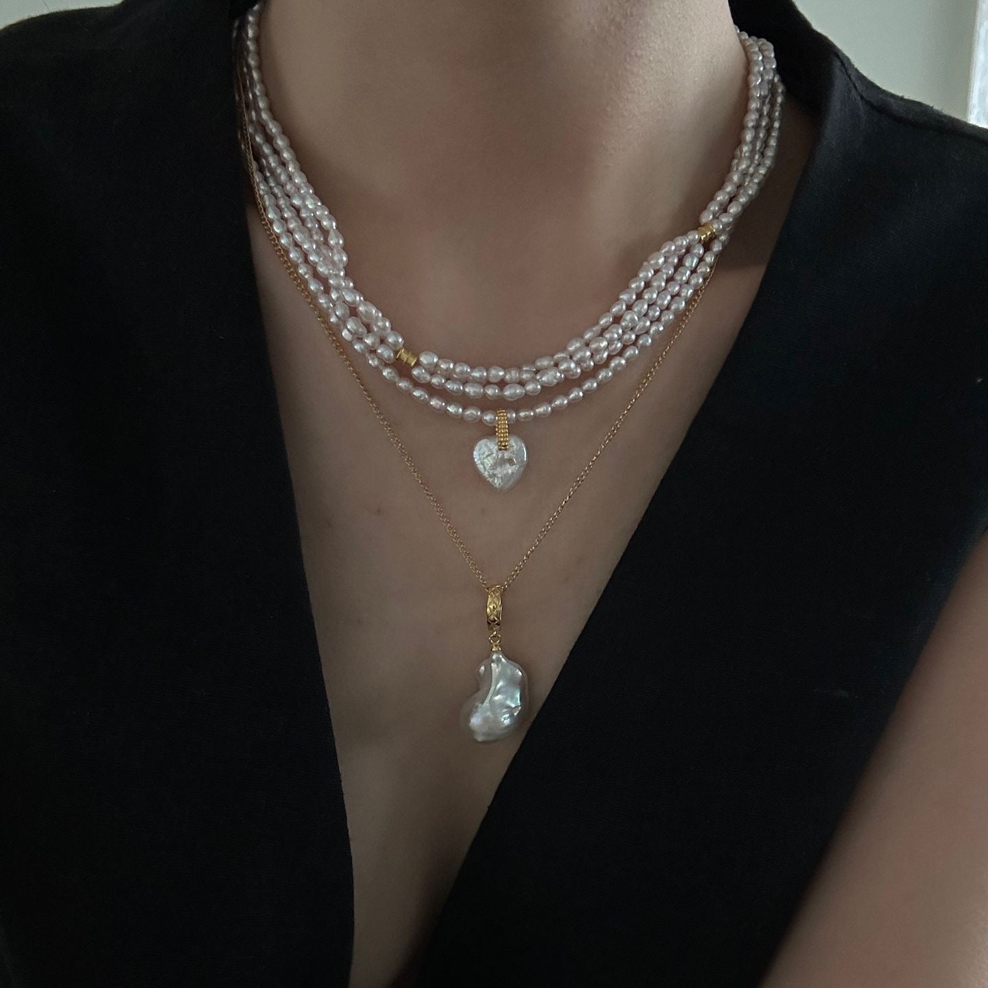 Triple-Layer Pink Baroque Necklace